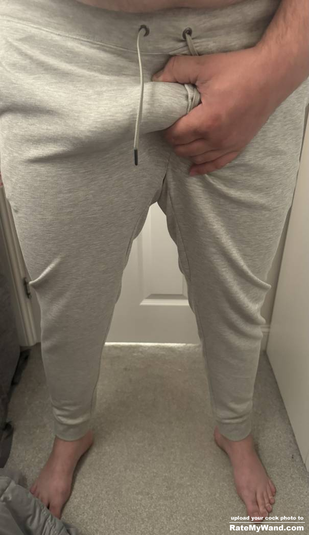 Who else loves seeing a big dick print in grey joggers - Rate My Wand